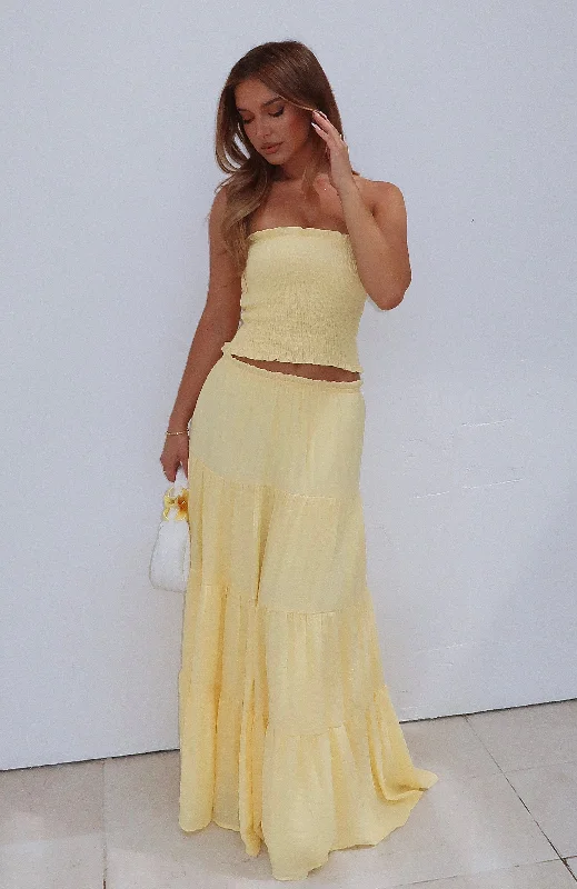 Prove Me Right Maxi Skirt Lemon flowy skirt hem