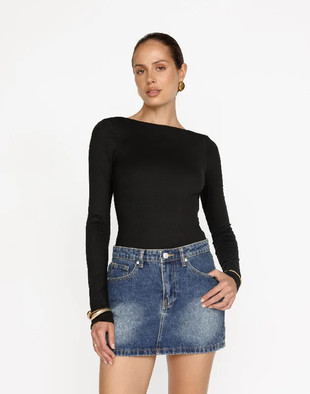 Riri Denim Mini Skirt (Faded Mid Wash) denim skirt fashionable
