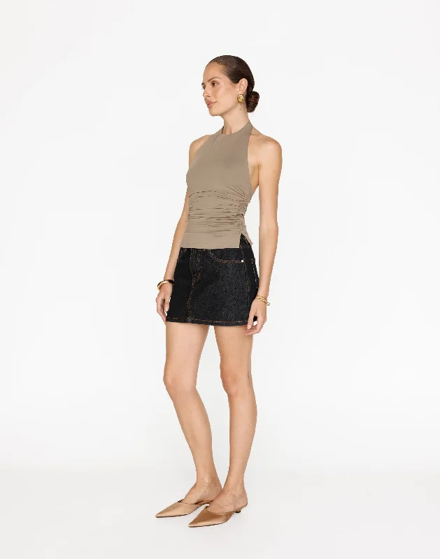 Riri Denim Mini Skirt (Midnight) zip skirt side