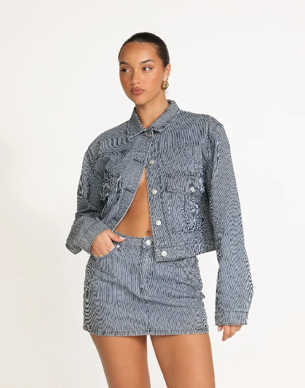 Riri Denim Mini Skirt (Navy Pinstripe) denim skirt classic