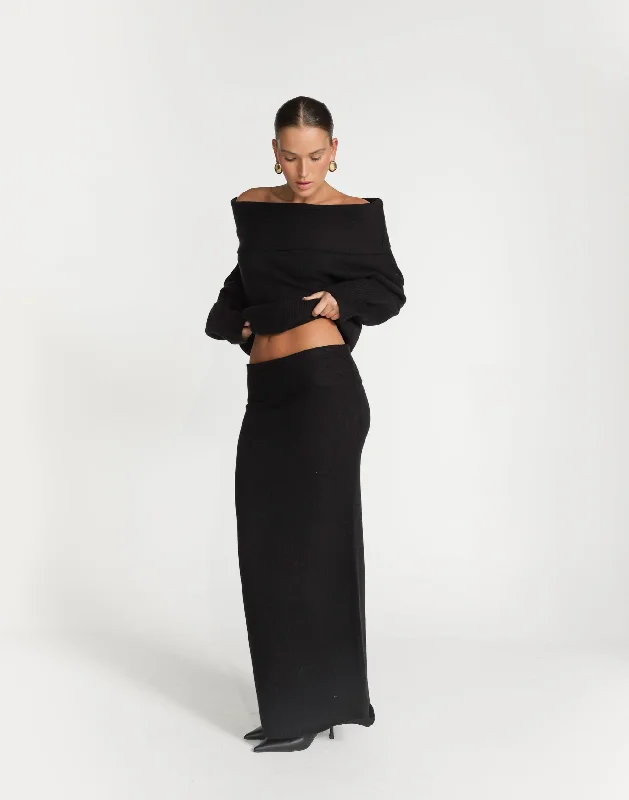 Seline Maxi Skirt (Black) slim fit skirt