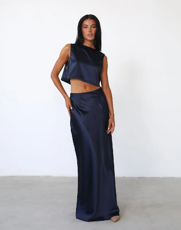 Sincerity Maxi Skirt (Navy) velvet skirt plush