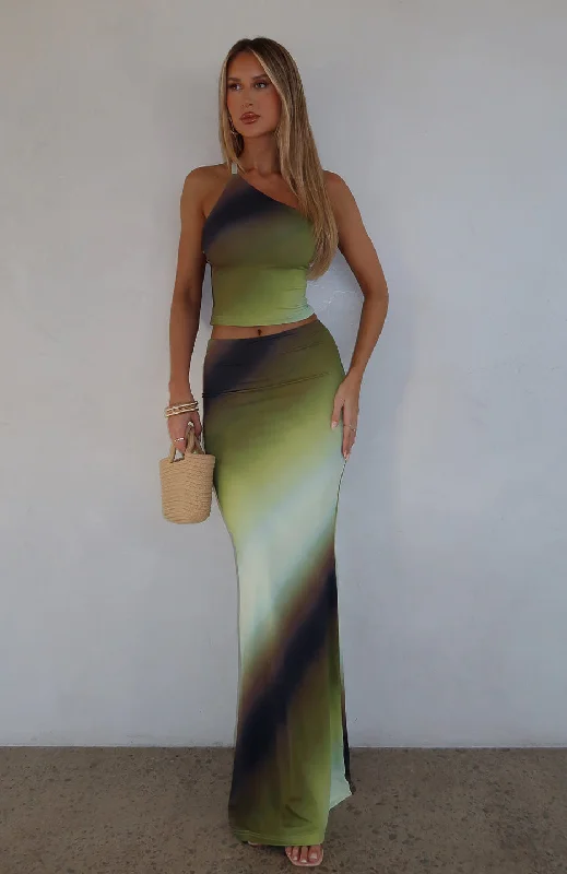 Sweet Salutations Maxi Skirt Olive Grove slim fit skirt