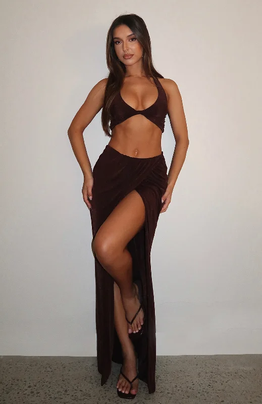 Te Amo Maxi Skirt Chocolate lace skirt intricate