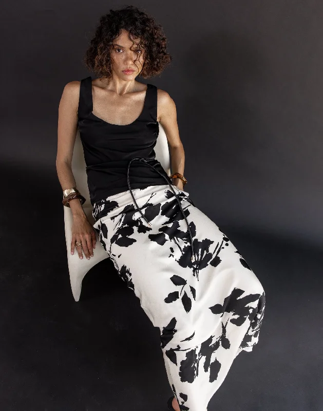 Zaya Maxi Skirt (Noir Bloom) silk skirt elegant