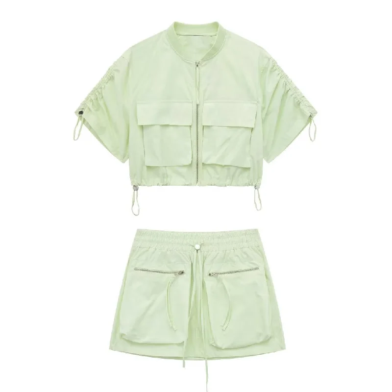 Znbbw New Pocket Decoration Short Shirt Coat Tooling Miniskirt 3067421 chiffon skirt airy