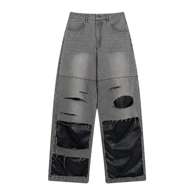 NB Patchwork Distressed Jeans Fashionable Vintage Wash Jeans