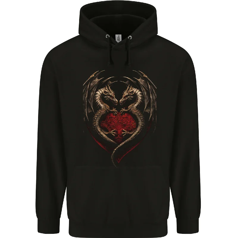 2 Fantasy Dragons in a Heart Shape Gothic Goth Mens 80% Cotton Hoodie Hoodie with Tie-Dye Psychedelic Retro