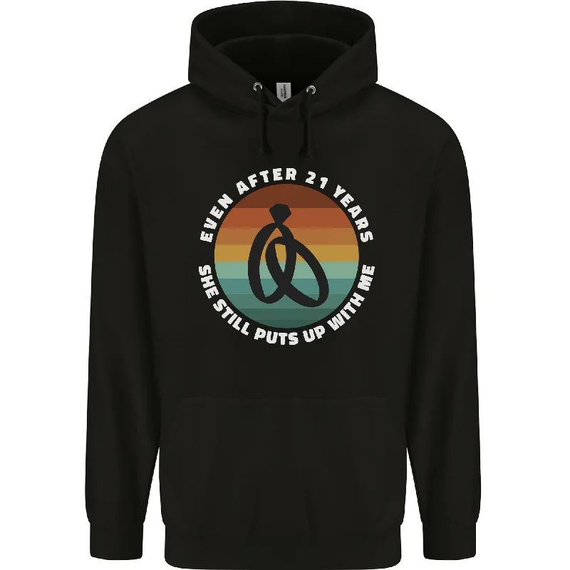 21 Year Wedding Anniversary 21st Marriage Mens 80% Cotton Hoodie Hoodie with Velcro Closure Adjustable Secure