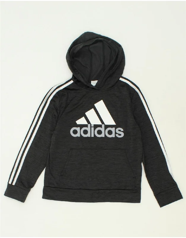 ADIDAS Boys Graphic Hoodie Jumper 10-11 Years Medium Grey Polyester Hoodie with Color Block Contrast Stylish ADIDAS Boys Graphic Hoodie Jumper 10-11 Years Medium Grey Polyester Hoodie with Color Block Contrast Stylish