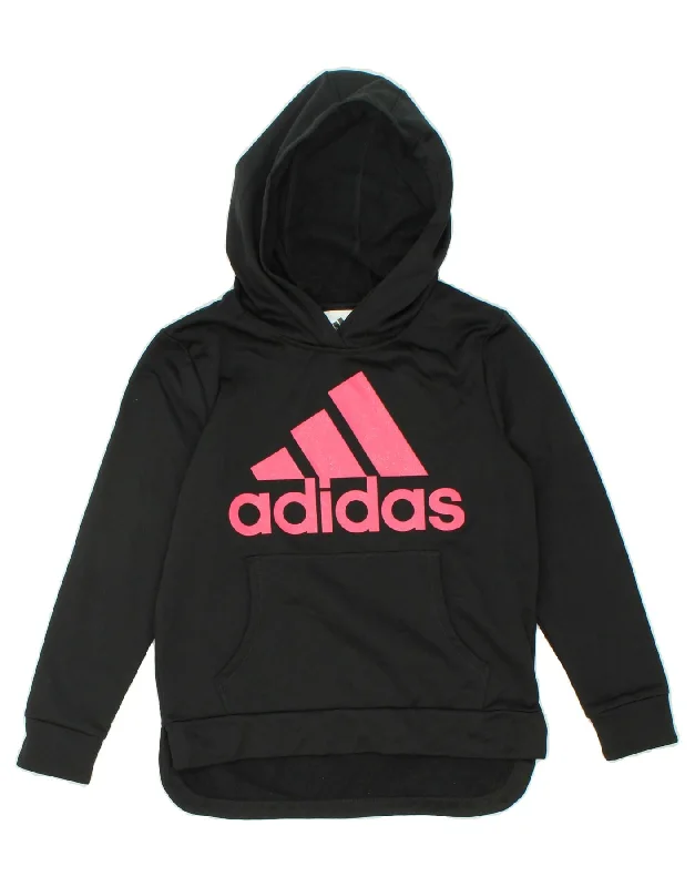ADIDAS Girls Graphic Hoodie Jumper 11-12 Years Large Black Polyester Hoodie with Hem Ribbing Snug Secure ADIDAS Girls Graphic Hoodie Jumper 11-12 Years Large Black Polyester Hoodie with Hem Ribbing Snug Secure