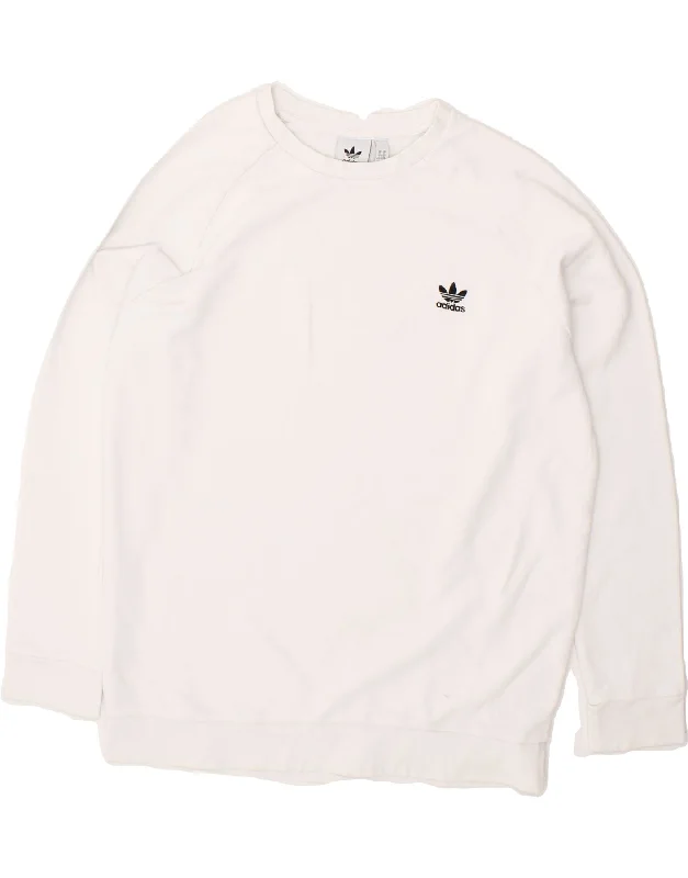 ADIDAS Mens Sweatshirt Jumper XL White Cotton Hoodie with Hem Contrast Bold Stylish