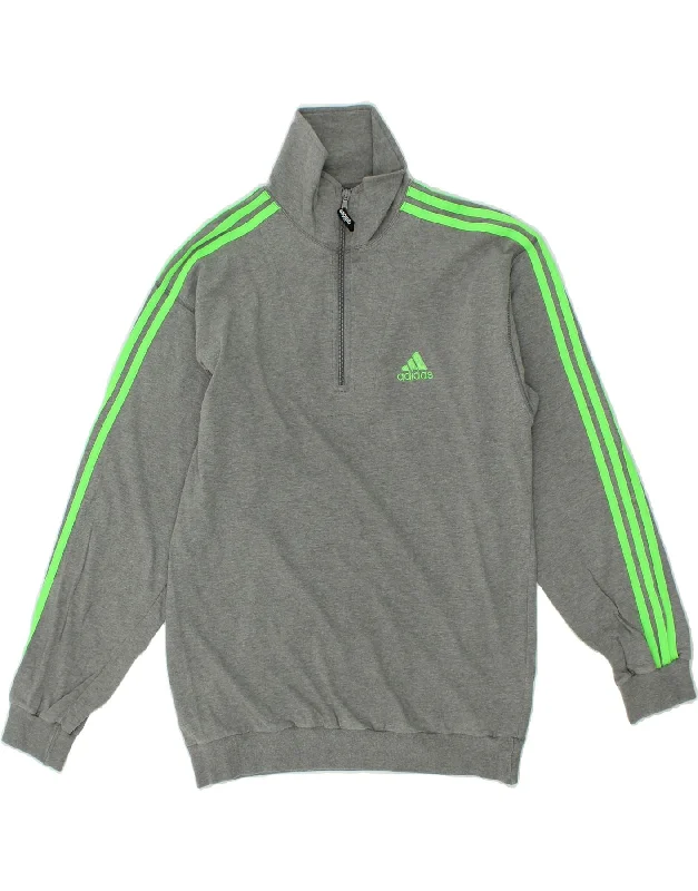 ADIDAS Mens Zip Neck Sweatshirt Jumper UK 38/40 Medium Grey Cotton Hoodie with Hem Applique Textured Unique ADIDAS Mens Zip Neck Sweatshirt Jumper UK 38/40 Medium Grey Cotton Hoodie with Hem Applique Textured Unique