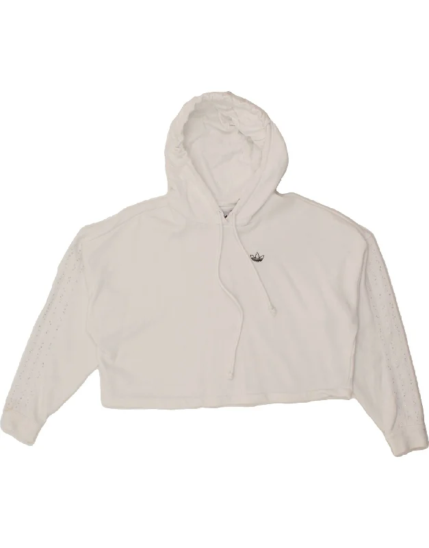 ADIDAS Womens Oversized Crop Hoodie Jumper UK 6 XS White Cotton Hoodie with Raw Hem Edgy Unfinished ADIDAS Womens Oversized Crop Hoodie Jumper UK 6 XS White Cotton Hoodie with Raw Hem Edgy Unfinished