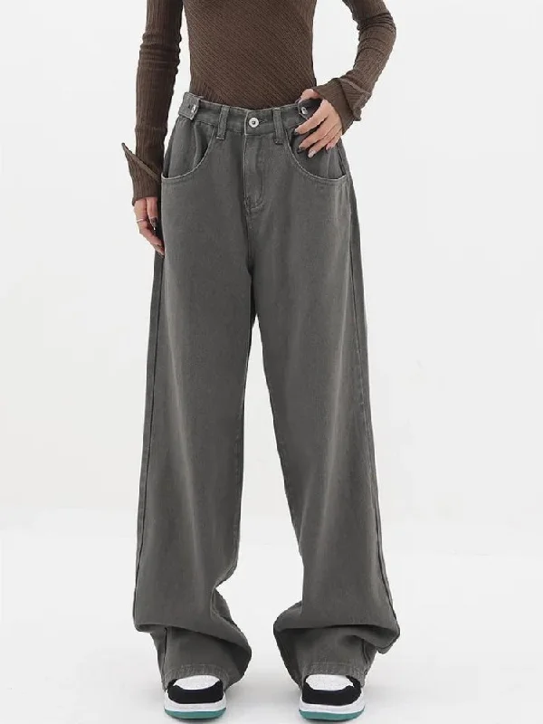 Adjustable Waist Baggy Denim Jeans Trendy Patchwork Denim Jeans