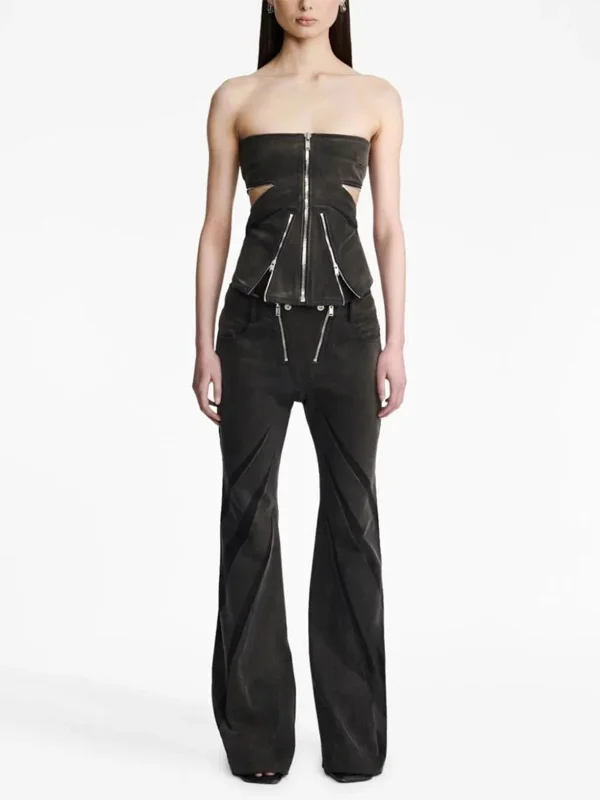 Black Denim Tube Top & Patch Jeans Two Piece Set Classic Black Denim Jeans
