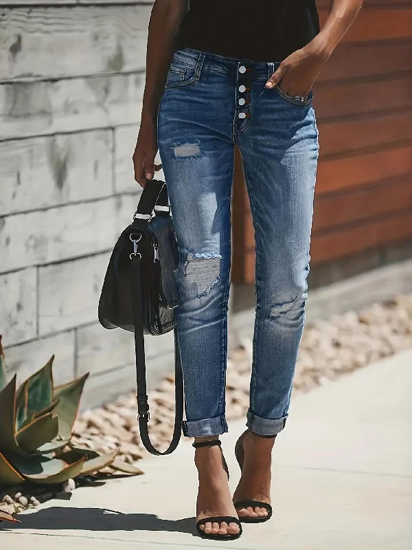 Trendy Blue Denim Ripped Jeans | Slim Fit, High-Stretch Comfort” Stylish Shredded Denim Jeans Trendy Blue Denim Ripped Jeans | Slim Fit, High-Stretch Comfort” Stylish Shredded Denim Jeans