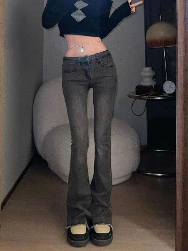 Casual Low Rise Flare Jeans Fashionable Straight Cut Jeans