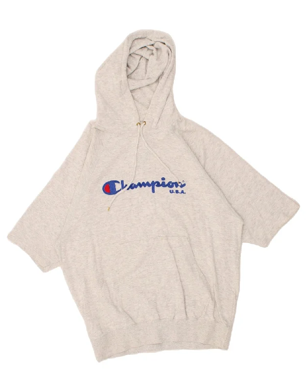 CHAMPION Mens Graphic Short Sleeve Hoodie Jumper Large Grey Flecked Hoodie with Illustration Artistic Creative CHAMPION Mens Graphic Short Sleeve Hoodie Jumper Large Grey Flecked Hoodie with Illustration Artistic Creative