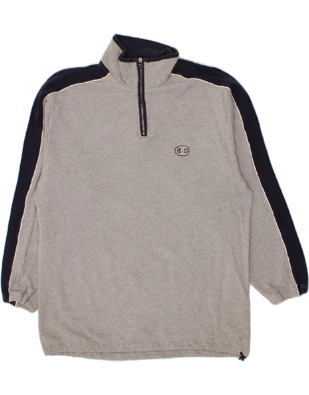 CHAMPION Mens Zip Neck Sweatshirt Jumper XL Grey Colourblock Cotton Hoodie with Fur Luxurious Winter CHAMPION Mens Zip Neck Sweatshirt Jumper XL Grey Colourblock Cotton Hoodie with Fur Luxurious Winter