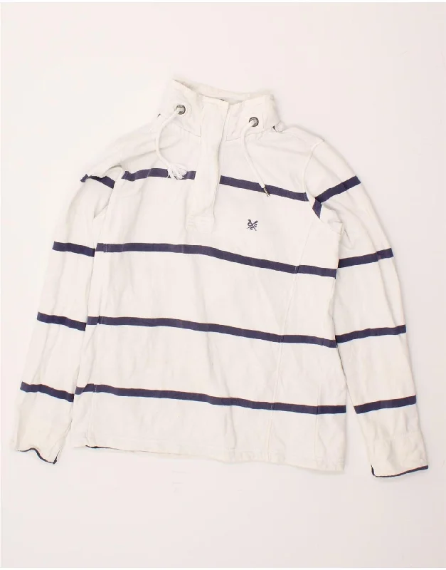 CREW CLOTHING Womens Zip Neck Sweatshirt Jumper UK 10 Small White Striped Hoodie Crop Top Short Trendy CREW CLOTHING Womens Zip Neck Sweatshirt Jumper UK 10 Small White Striped Hoodie Crop Top Short Trendy