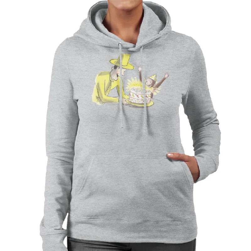 Curious George Birthday Cake Women's Hooded Sweatshirt Hoodie with Frayed Bohemian Relaxed Curious George Birthday Cake Women's Hooded Sweatshirt Hoodie with Frayed Bohemian Relaxed