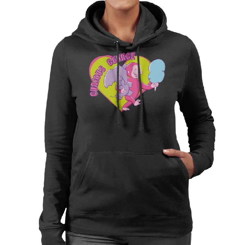 Curious George Carnival Heart Women's Hooded Sweatshirt Hoodie with Velcro Closure Adjustable Secure