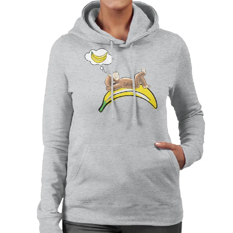 Curious George Dreaming Of Bananas Women's Hooded Sweatshirt Hoodie with Rolled Sleeves Casual Relaxed Curious George Dreaming Of Bananas Women's Hooded Sweatshirt Hoodie with Rolled Sleeves Casual Relaxed