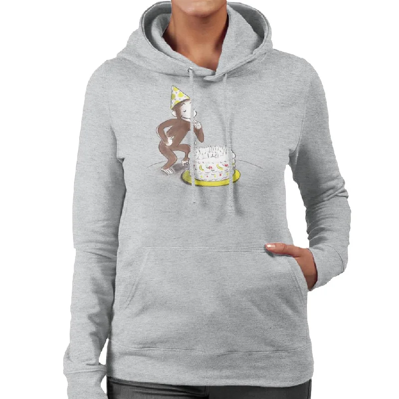 Curious George Eating Birthday Cake Women's Hooded Sweatshirt Hoodie with Earth Tones Natural Calm Curious George Eating Birthday Cake Women's Hooded Sweatshirt Hoodie with Earth Tones Natural Calm