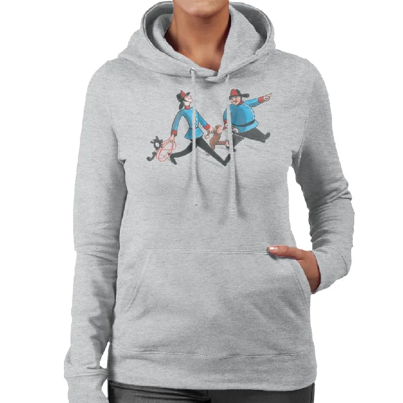 Curious George Fire Department Women's Hooded Sweatshirt Hoodie with Hem Raw Edge Edgy Unfinished