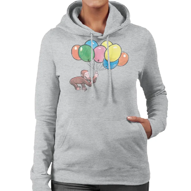 Curious George Holding Balloons Women's Hooded Sweatshirt Hoodie with Crew Neck Simple Timeless Curious George Holding Balloons Women's Hooded Sweatshirt Hoodie with Crew Neck Simple Timeless