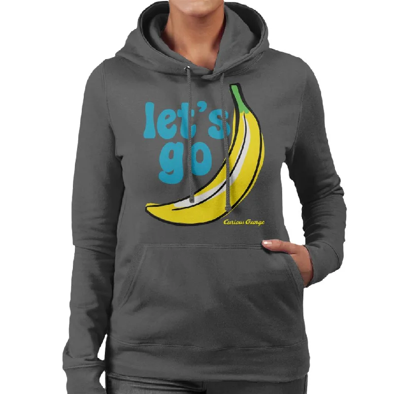 Curious George Let's Go Banana Women's Hooded Sweatshirt Hoodie with Drop Shoulder Relaxed Streetwear Curious George Let's Go Banana Women's Hooded Sweatshirt Hoodie with Drop Shoulder Relaxed Streetwear