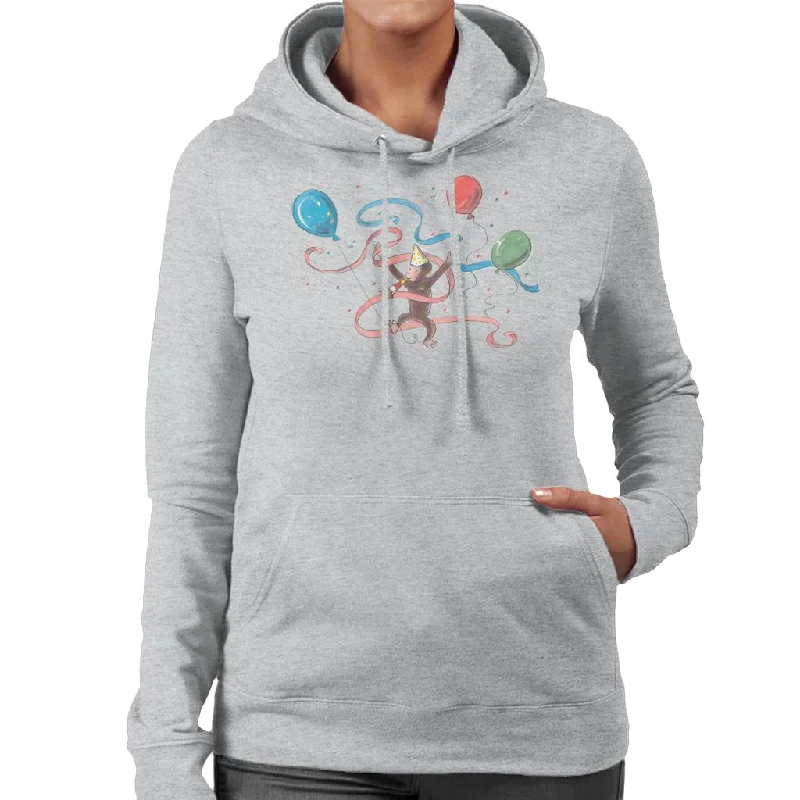 Curious George Party Balloons Women's Hooded Sweatshirt Hoodie with Zipper Placket Modern Functional Curious George Party Balloons Women's Hooded Sweatshirt Hoodie with Zipper Placket Modern Functional