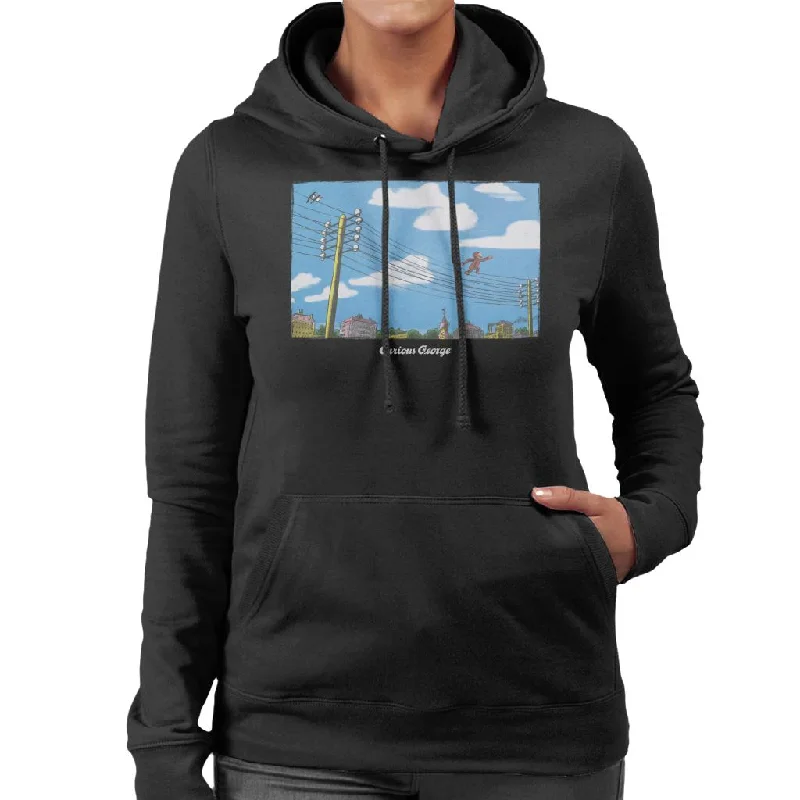 Curious George Walking On Telephone Lines Women's Hooded Sweatshirt Hoodie with Button Classic Timeless Curious George Walking On Telephone Lines Women's Hooded Sweatshirt Hoodie with Button Classic Timeless
