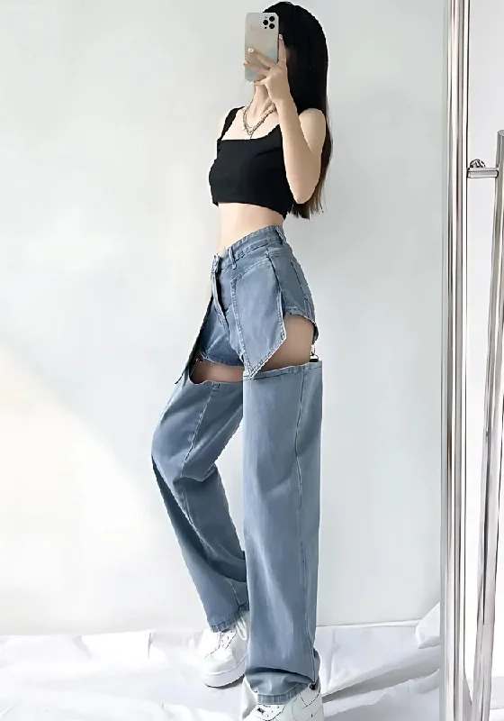 Detachable Straight Leg Jeans Classic Button Fly Jeans