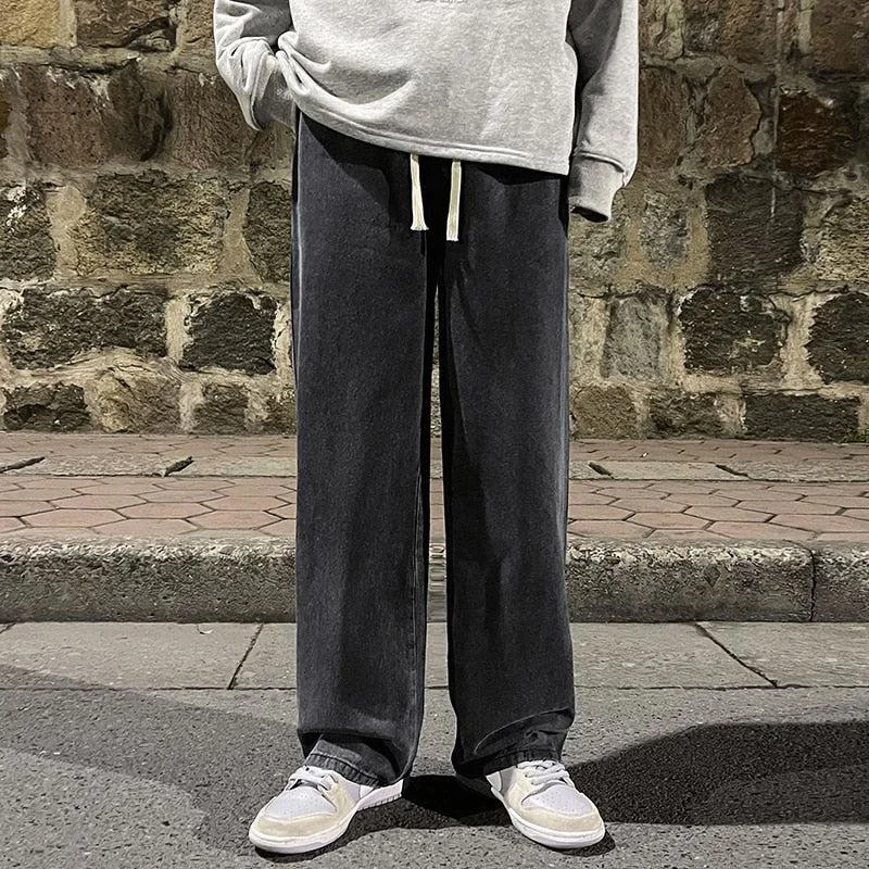 Drawstring Straight Leg Baggy Jeans Cozy Tencel Blend Denim Jeans