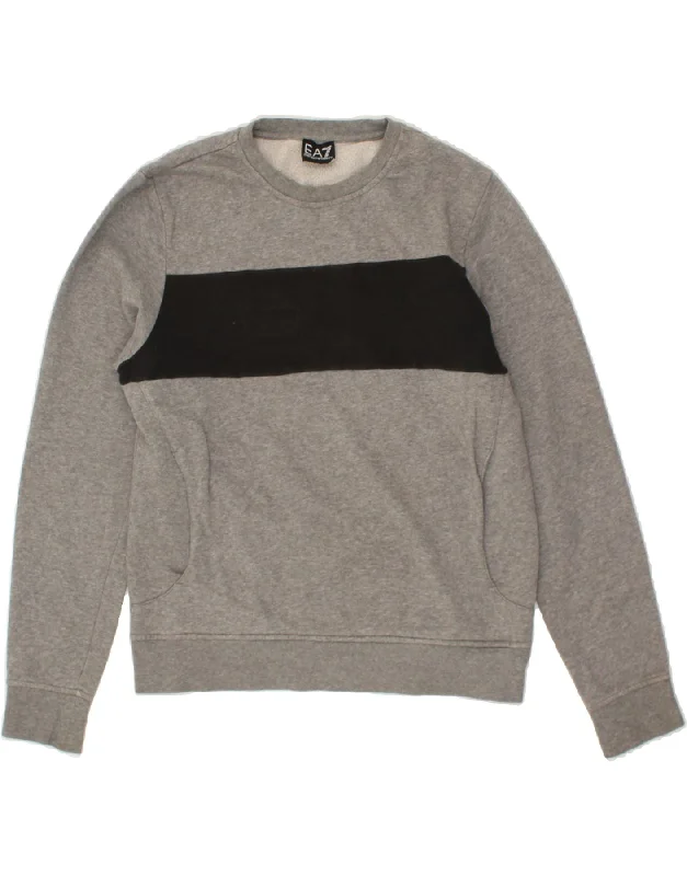 EMPORIO ARMANI Mens Sweatshirt Jumper Small Grey Colourblock Cotton Hoodie with Slit Hem Functional Movement EMPORIO ARMANI Mens Sweatshirt Jumper Small Grey Colourblock Cotton Hoodie with Slit Hem Functional Movement
