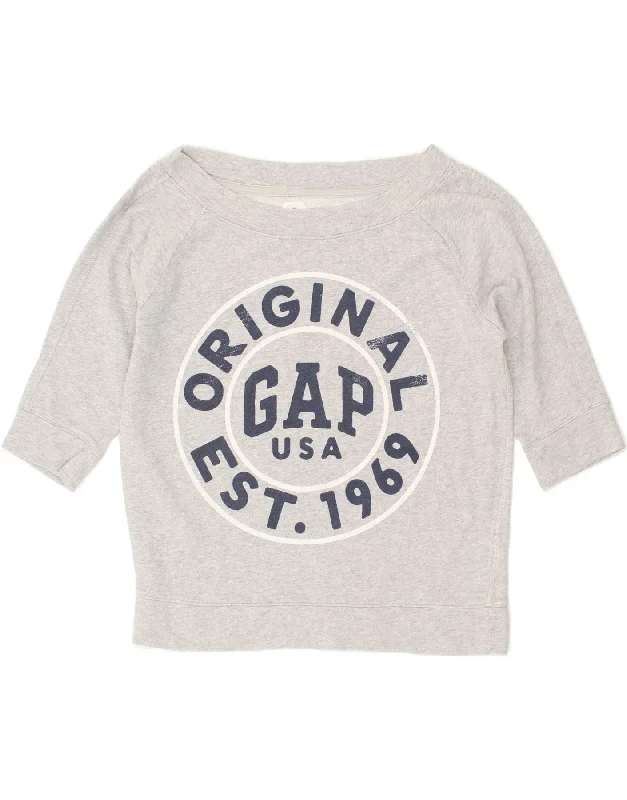 GAP Womens Graphic Short Sleeve Sweatshirt Jumper UK 10 Small Grey Cotton Hoodie with Drawcord Adjustable Secure GAP Womens Graphic Short Sleeve Sweatshirt Jumper UK 10 Small Grey Cotton Hoodie with Drawcord Adjustable Secure