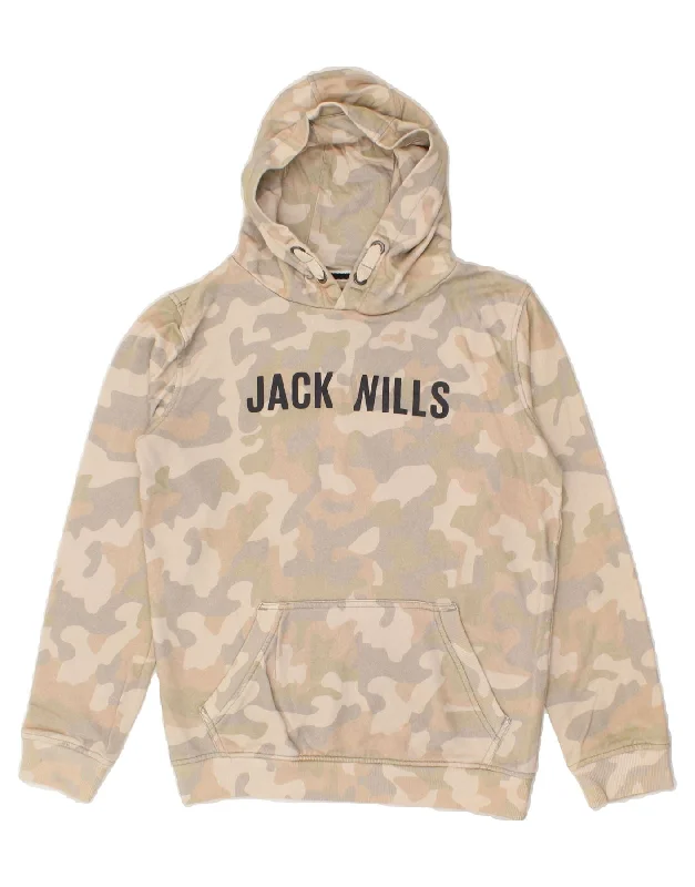 JACK WILLS Boys Graphic Hoodie Jumper 10-11 Years Beige Camouflage Cotton Hoodie with Gradient Ombre Colorful