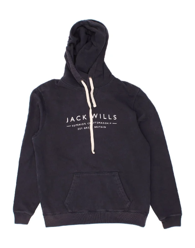 JACK WILLS Mens Graphic Hoodie Jumper Medium Navy Blue Cotton Hoodie with Side Slits Relaxed Casual JACK WILLS Mens Graphic Hoodie Jumper Medium Navy Blue Cotton Hoodie with Side Slits Relaxed Casual
