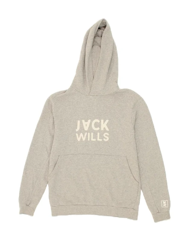 JACK WILLS Mens Graphic Hoodie Jumper Small Grey Cotton Hoodie with Hem Drawcord Adjustable Customizable JACK WILLS Mens Graphic Hoodie Jumper Small Grey Cotton Hoodie with Hem Drawcord Adjustable Customizable