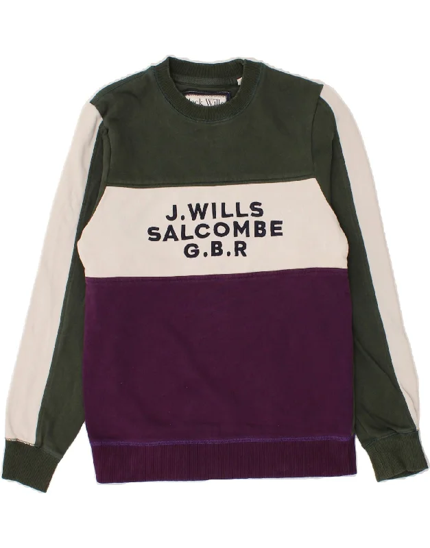 JACK WILLS Mens Graphic Sweatshirt Jumper Small Green Colourblock Cotton Hoodie with Distressed Vintage Worn JACK WILLS Mens Graphic Sweatshirt Jumper Small Green Colourblock Cotton Hoodie with Distressed Vintage Worn