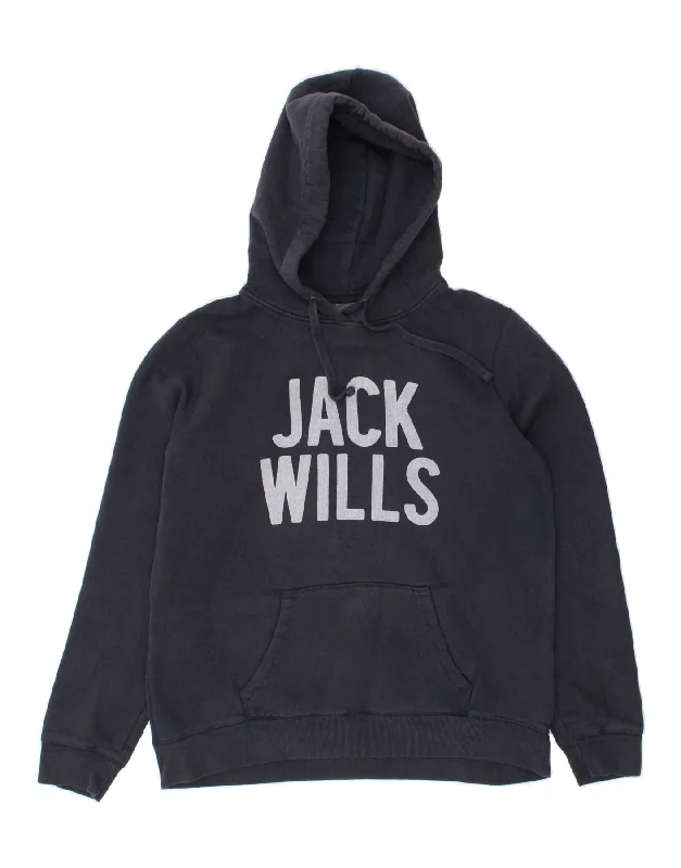 JACK WILLS Womens Graphic Hoodie Jumper UK 16 Large Navy Blue Cotton Hoodie with Applique Textured Unique JACK WILLS Womens Graphic Hoodie Jumper UK 16 Large Navy Blue Cotton Hoodie with Applique Textured Unique