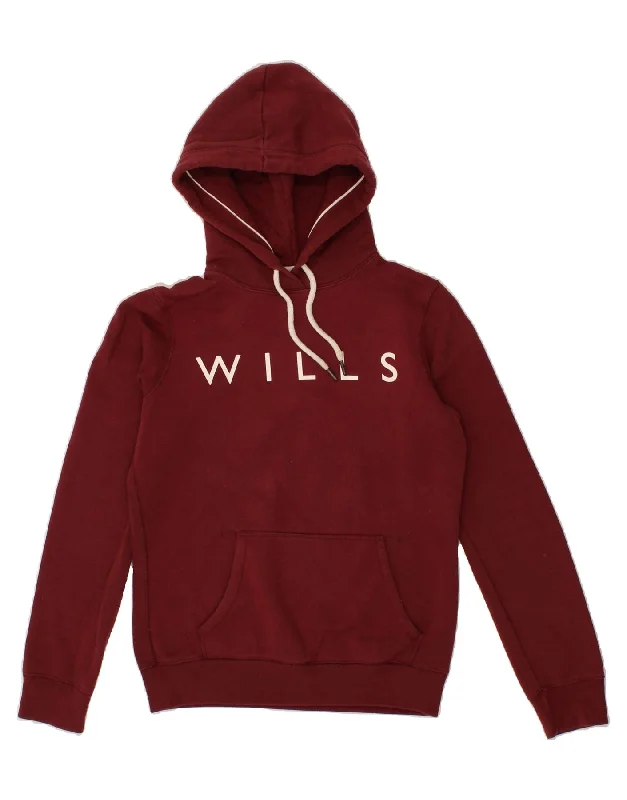 JACK WILLS Womens Graphic Hoodie Jumper UK 8 Small Burgundy Cotton Zip Hoodie Drawstring Kangaroo Pocket JACK WILLS Womens Graphic Hoodie Jumper UK 8 Small Burgundy Cotton Zip Hoodie Drawstring Kangaroo Pocket