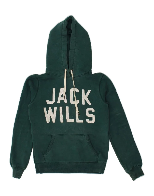 JACK WILLS Womens Graphic Hoodie Jumper UK 8 Small Green Cotton Hoodie with Patch Decorative Personalized JACK WILLS Womens Graphic Hoodie Jumper UK 8 Small Green Cotton Hoodie with Patch Decorative Personalized