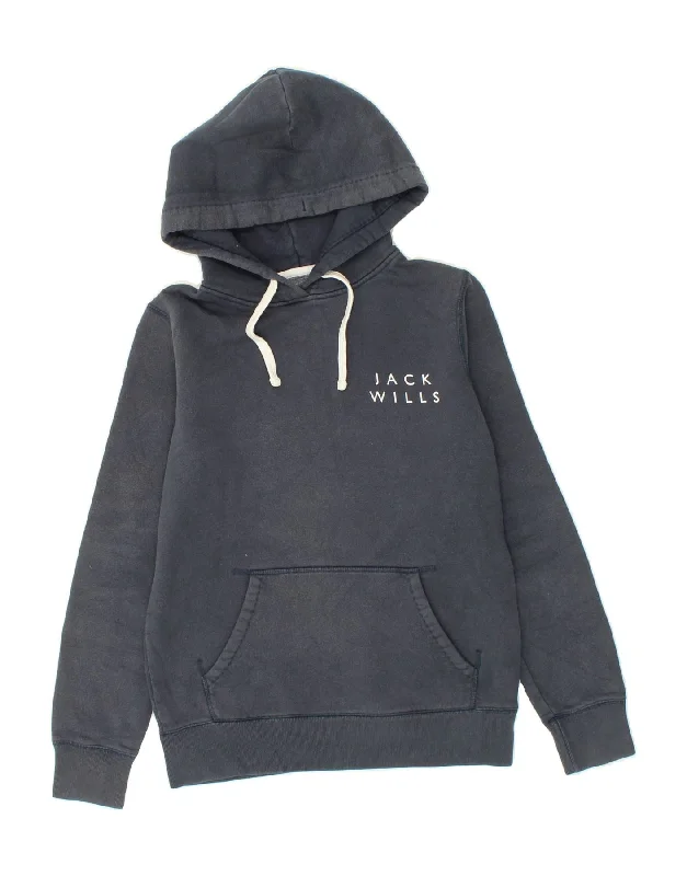 JACK WILLS Womens Graphic Hoodie Jumper UK 8 Small Navy Blue Cotton Hoodie with Raglan Sleeves Sporty Comfortable JACK WILLS Womens Graphic Hoodie Jumper UK 8 Small Navy Blue Cotton Hoodie with Raglan Sleeves Sporty Comfortable