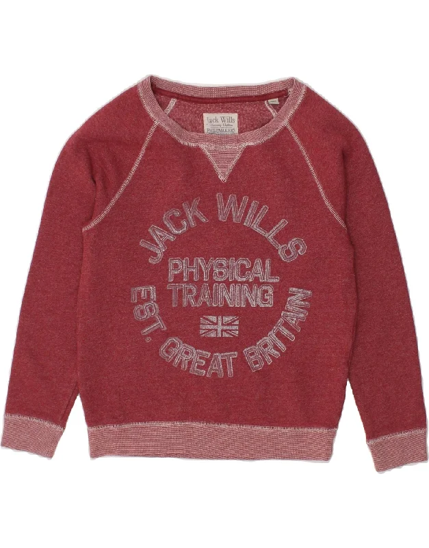 JACK WILLS Womens Graphic Sweatshirt Jumper UK 8 Small Red Cotton Hoodie with Ribbed Hem Stretchable Secure JACK WILLS Womens Graphic Sweatshirt Jumper UK 8 Small Red Cotton Hoodie with Ribbed Hem Stretchable Secure