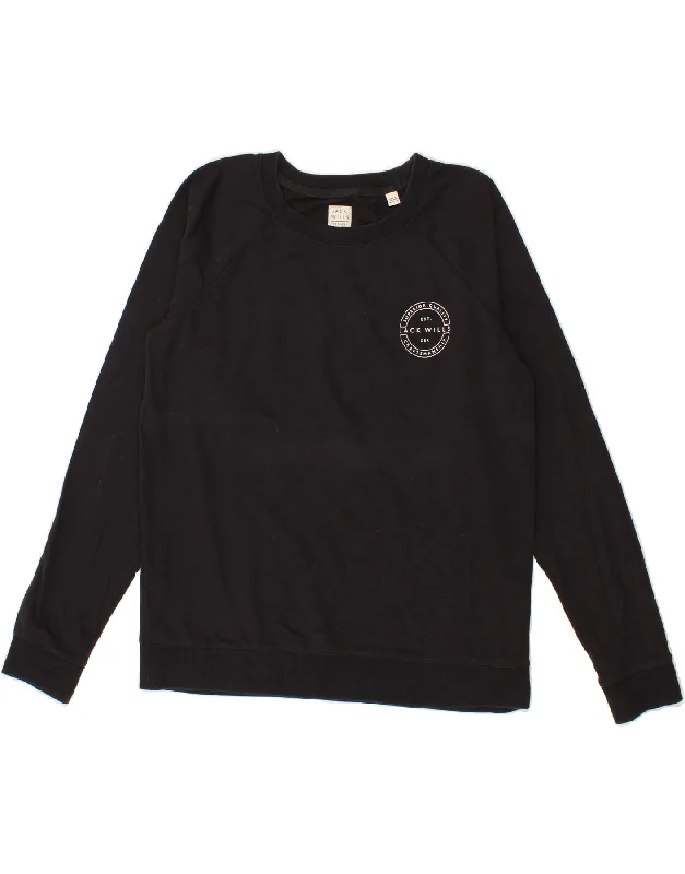 JACK WILLS Womens Sweatshirt Jumper UK 14 Large Black Cotton Hoodie with Embroidery Detailed Premium JACK WILLS Womens Sweatshirt Jumper UK 14 Large Black Cotton Hoodie with Embroidery Detailed Premium