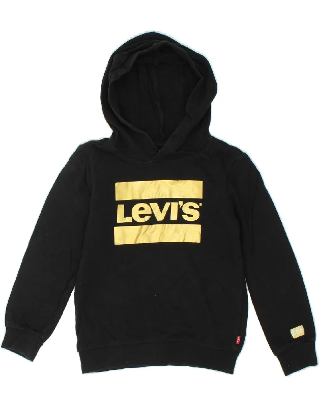 LEVI'S Girls Graphic Hoodie Jumper 8-9 Years Black Cotton Hoodie with Hem Drawcord Adjustable Customizable LEVI'S Girls Graphic Hoodie Jumper 8-9 Years Black Cotton Hoodie with Hem Drawcord Adjustable Customizable