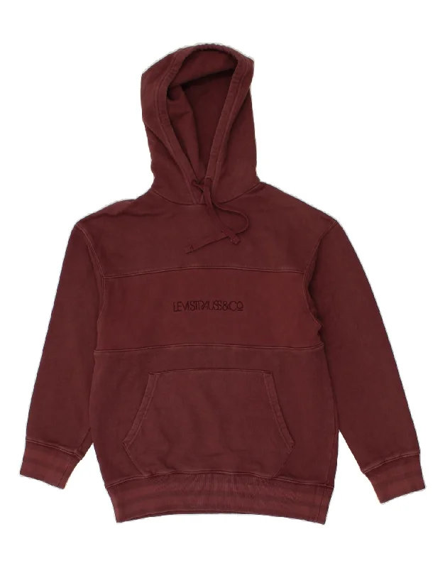 LEVI'S Mens Graphic Relaxed Fit Hoodie Jumper Small Burgundy Hoodie with Drawstring Waist Adjustable Fitted LEVI'S Mens Graphic Relaxed Fit Hoodie Jumper Small Burgundy Hoodie with Drawstring Waist Adjustable Fitted
